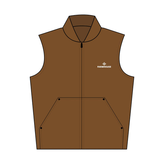 Washed Duck Cloth Work Vest — Embroidered "FARMHOUSE" Logo, Durable Outdoor Layer