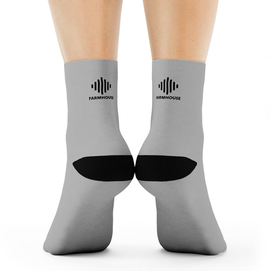 Farmhouse Crew Socks — Gray Cotton Blend Socks with 'FARMHOUSE' Logo